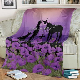 Australia ANZAC Animal Heroes Blanket Purple Poppies LT7