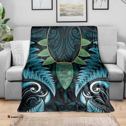 Aotearoa Pounamu Niho Blanket Silver Fern Mix Maori Pattern - Turquoise LT14