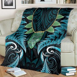 Aotearoa Pounamu Niho Blanket Silver Fern Mix Maori Pattern - Turquoise LT14