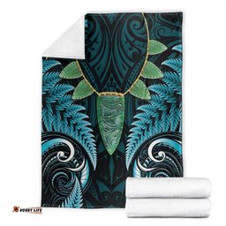 Aotearoa Pounamu Niho Blanket Silver Fern Mix Maori Pattern - Turquoise LT14