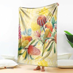 Birds and Floral Aussie Lorikeet Blanket Pastel Yellow LT7