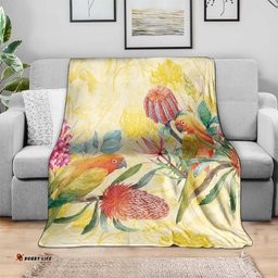 Birds and Floral Aussie Lorikeet Blanket Pastel Yellow LT7