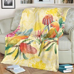 Birds and Floral Aussie Lorikeet Blanket Pastel Yellow LT7