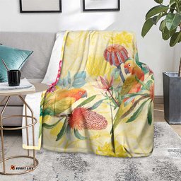 Birds and Floral Aussie Lorikeet Blanket Pastel Yellow LT7