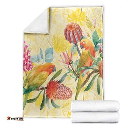 Birds and Floral Aussie Lorikeet Blanket Pastel Yellow LT7