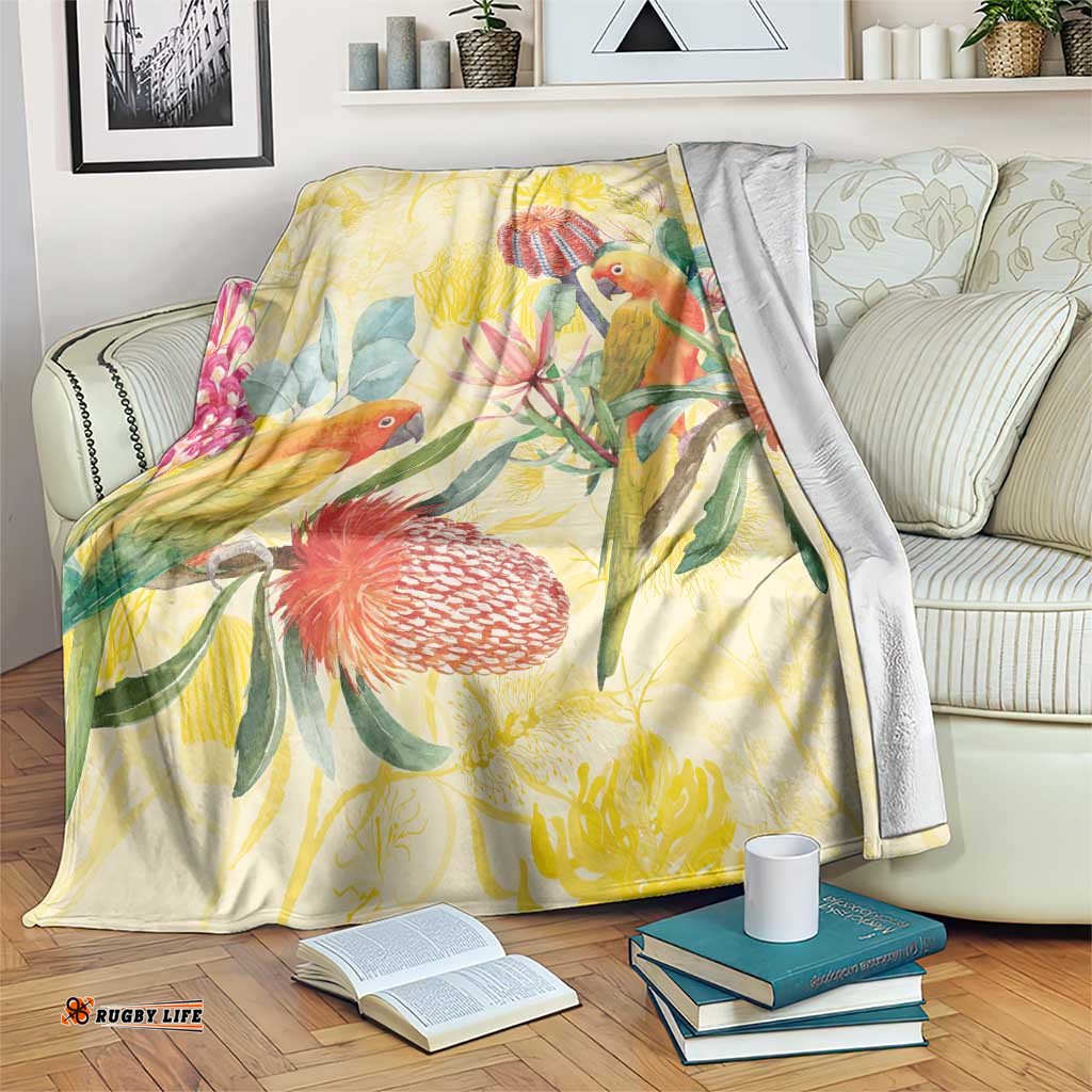 Birds and Floral Aussie Lorikeet Blanket Pastel Yellow LT7