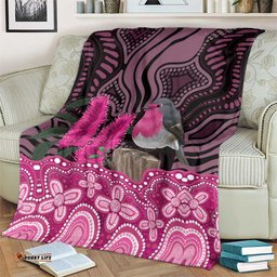 Australia Indigenous Blanket Breast Cancer Pink Robin Bottlebrush Aboriginal Art LT14