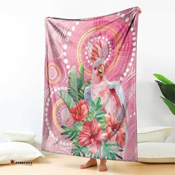 Breast Cancer Pink Cockatoo Blanket Australia Indigenous Watercolor Glaze LT7