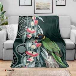 Australian Ringneck Parrot Blanket Barnardius Zonarius Eucalyptus Flowers Aboriginal Art LT14