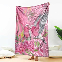 Australia Pink Galah Blanket Rose-breasted Cockatoo Waratah Indigenous Art LT14