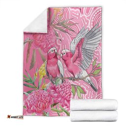 Australia Pink Galah Blanket Rose-breasted Cockatoo Waratah Indigenous Art LT14