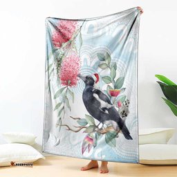 Australia Magpie Christmas Blanket Eucalyptus Aboriginal Watercolor Stylized LT14