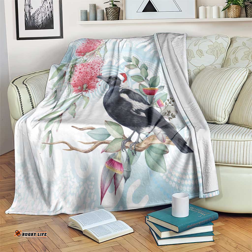 Australia Magpie Christmas Blanket Eucalyptus Aboriginal Watercolor Stylized LT14