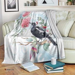 Australia Magpie Christmas Blanket Eucalyptus Aboriginal Watercolor Stylized LT14
