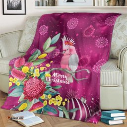 Australia Pink Cockatoo Christmas Blanket Aussie Native Flowers Merry Xmas - Pink LT14