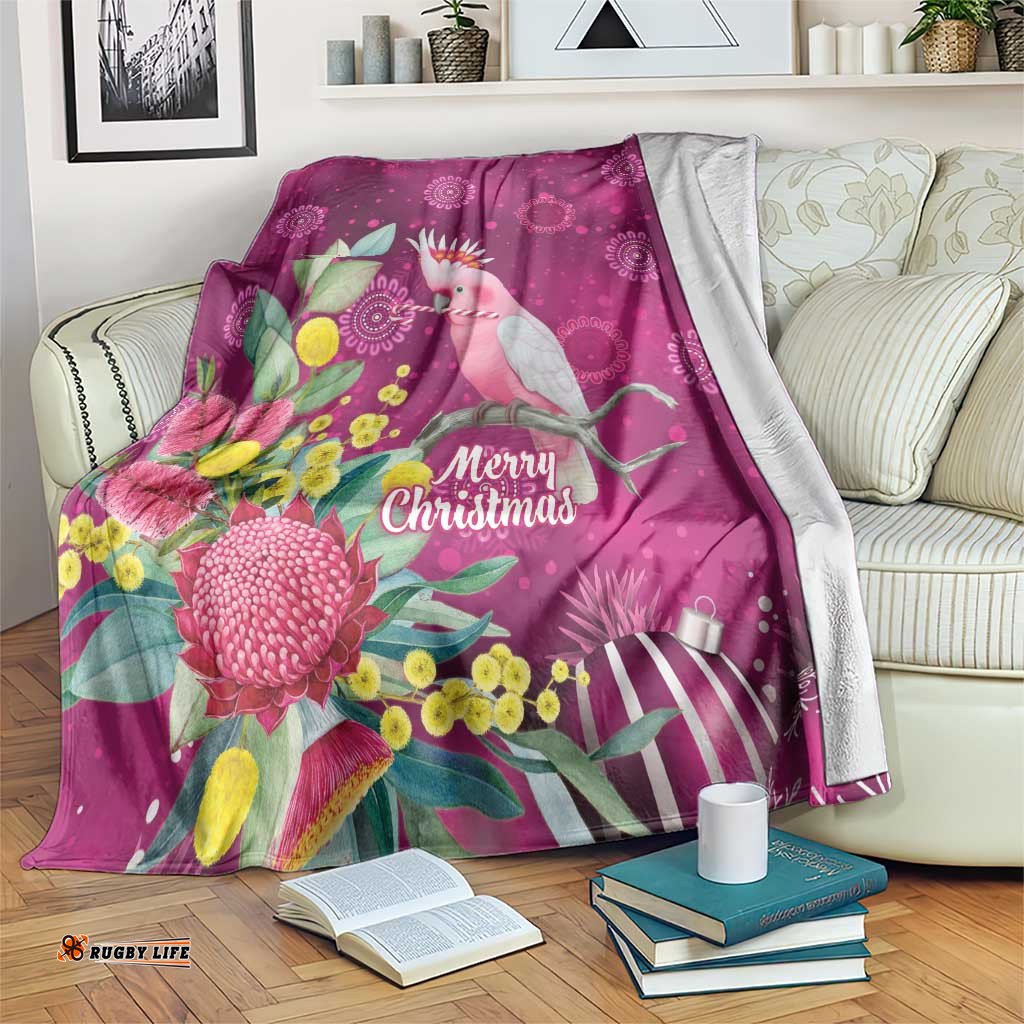 Australia Pink Cockatoo Christmas Blanket Aussie Native Flowers Merry Xmas - Pink LT14
