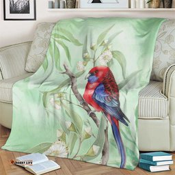 Australia Crimson Rosella Blanket Platycercus Elegans Eucalyptus Alba Watercolor LT14