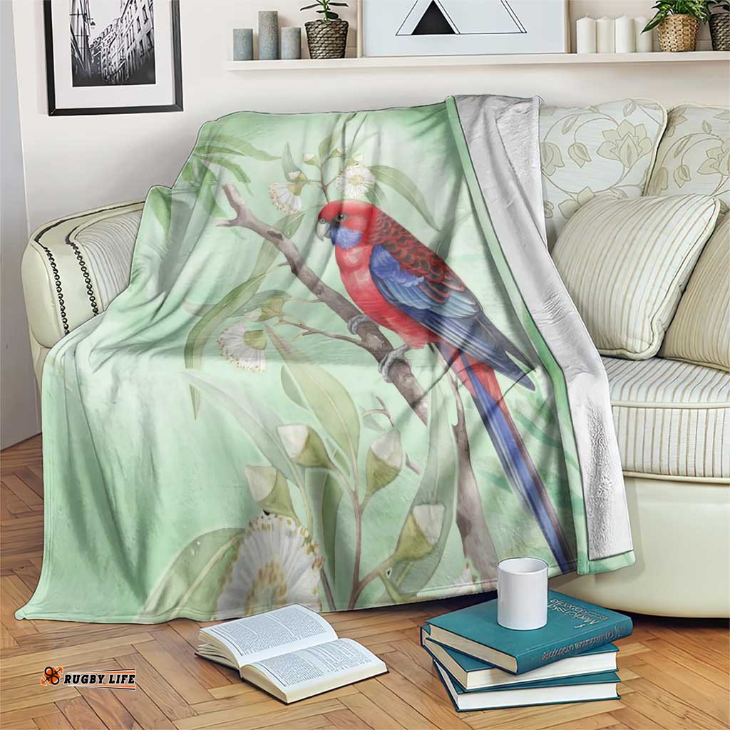 Australia Crimson Rosella Blanket Platycercus Elegans Eucalyptus Alba Watercolor LT14