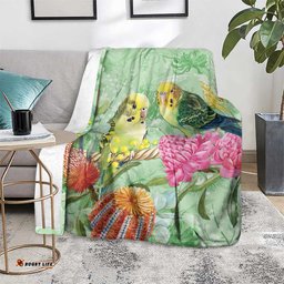 Birds and Floral Aussie Budgerigars Blanket Mint Opal LT7