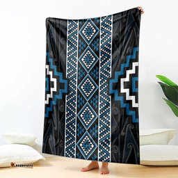 Azure Tukutuku Pattern Aotearoa Blanket Niho Taniwha and Puhoro Motifs LT7