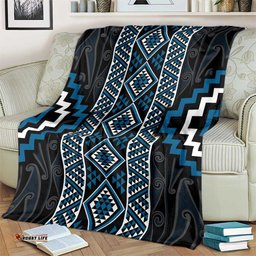 Azure Tukutuku Pattern Aotearoa Blanket Niho Taniwha and Puhoro Motifs LT7