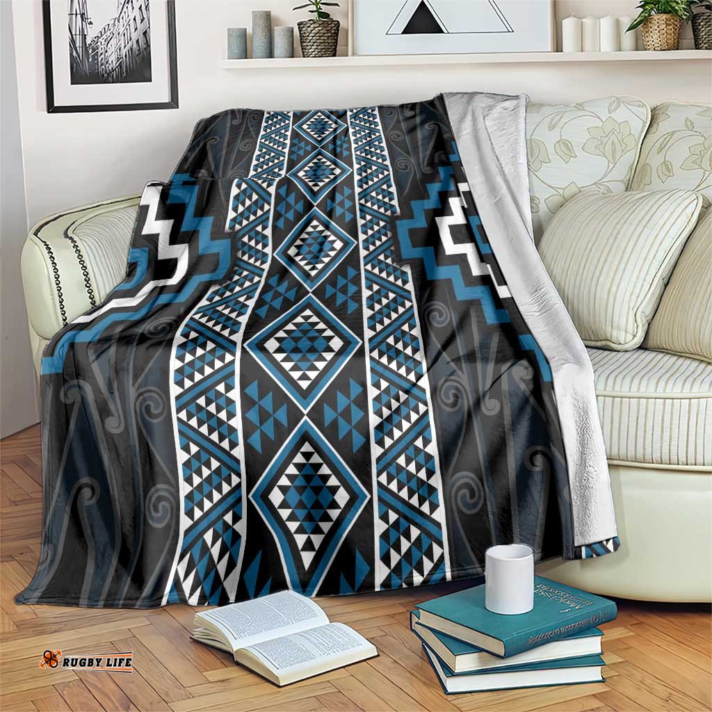 Azure Tukutuku Pattern Aotearoa Blanket Niho Taniwha and Puhoro Motifs LT7