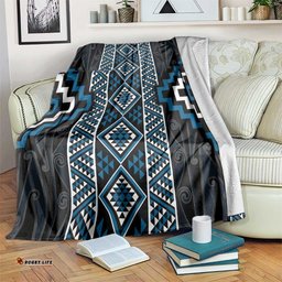 Azure Tukutuku Pattern Aotearoa Blanket Niho Taniwha and Puhoro Motifs LT7