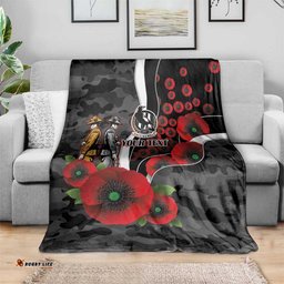 Collingwood Magpies ANZAC Personalised Blanket Lest We Forget Poppy Camo LT9