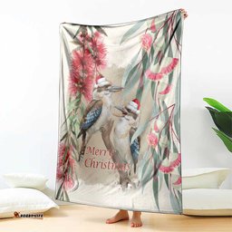 Australia Kookaburra Christmas Blanket Bottlebrush Eucalyptus Blossoms Watercolor LT14