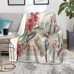 Australia Kookaburra Christmas Blanket Bottlebrush Eucalyptus Blossoms Watercolor LT14
