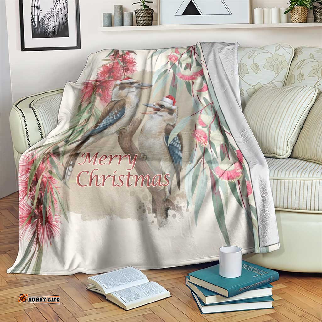 Australia Kookaburra Christmas Blanket Bottlebrush Eucalyptus Blossoms Watercolor LT14