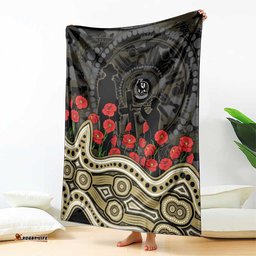 Collingwood Magpies ANZAC Day Blanket Indigenous Dot Art with Poppy Flower Tribute TS04