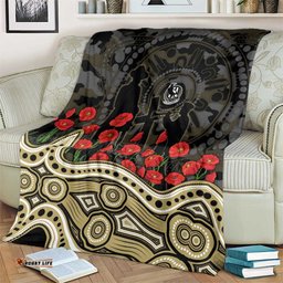 Collingwood Magpies ANZAC Day Blanket Indigenous Dot Art with Poppy Flower Tribute TS04