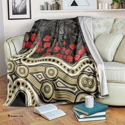 Collingwood Magpies ANZAC Day Blanket Indigenous Dot Art with Poppy Flower Tribute TS04
