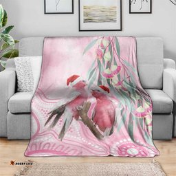 Australia Funny Pink Galah Christmas Blanket Aboriginal Eucalyptus Blossoms Watercolor LT14