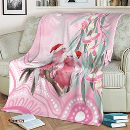 Australia Funny Pink Galah Christmas Blanket Aboriginal Eucalyptus Blossoms Watercolor LT14