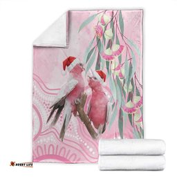 Australia Funny Pink Galah Christmas Blanket Aboriginal Eucalyptus Blossoms Watercolor LT14