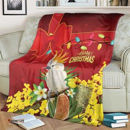 Australia Sulphur-crested Cockatoo Christmas Blanket Aussie Native Flowers Merry Xmas LT14
