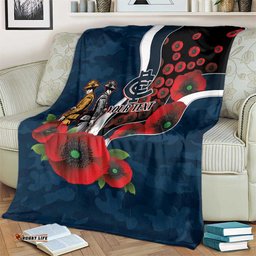 Carlton Blues ANZAC Personalised Blanket Lest We Forget Poppy Camo LT9