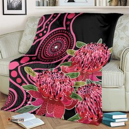 Australia Waratah Blanket Telopea Aussie Native Flowers Indigenous Art LT14