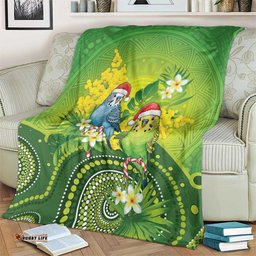 Budgerigar Australia Christmas Blanket Budgies Golden Wattle Aboriginal Green LT14