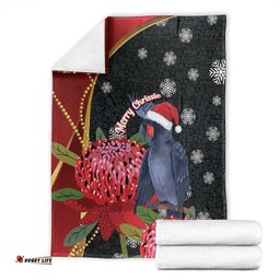 Australia Palm Cockatoo Christmas Blanket Probosciger Aterrimus Waratah Merry Chrissie LT14