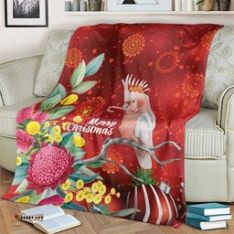 Australia Pink Cockatoo Christmas Blanket Aussie Native Flowers Merry Xmas - Red LT14
