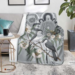 Australia Grey Butcherbird Blanket Eucalyptus Alba Indigenous Art LT14