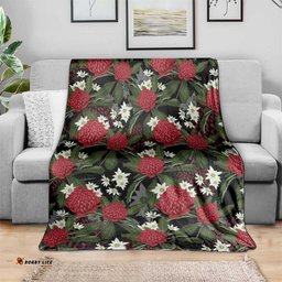 Australia Waratah Flannel Flower Blanket Aussie Native Flowers Seamless Stylized LT14