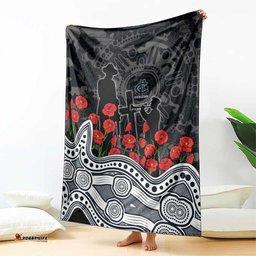 Carlton Blues ANZAC Day Blanket Indigenous Dot Art with Poppy Flower Tribute TS04