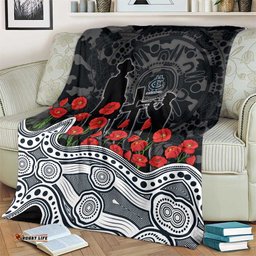 Carlton Blues ANZAC Day Blanket Indigenous Dot Art with Poppy Flower Tribute TS04