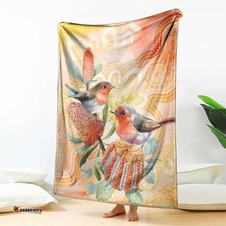 Australia Flame Robin Blanket Petroica Phoenicea Banksia Indigenous Art LT14