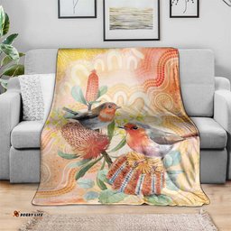 Australia Flame Robin Blanket Petroica Phoenicea Banksia Indigenous Art LT14