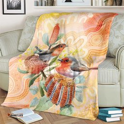Australia Flame Robin Blanket Petroica Phoenicea Banksia Indigenous Art LT14